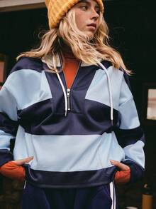 Medorelle Casual Loose Striped Hooded Long Sleeve Sweatshirt For Women Autumn/Winter Striped Pattern Women Knitted Sweatshirt, Suitable For Autumn/Winter Women Striped Sweatshirts Blue Striped Sweatshirt Women Sports Leisure Cozy Long Sleeve Tops Fall Clothes For Women Jersey Sweatshirt Back To School Autumn Winter Cosy Fall Nautical Clothing For Women Sweatshirt For Women Oversized Sweatshirt Woman Women Sweatshirts Blue Sweatshirt - Multicolor - View 6