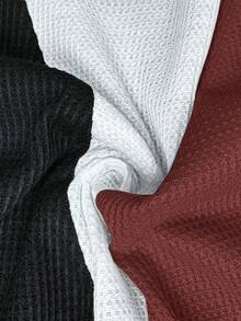 EMERY ROSE Plus Size Women Casual Textured Patchwork Long Sleeve Contrast Color T-Shirt, Suitable For Daily Wear And Vacation - Red and White - View 7