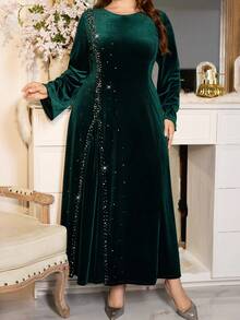 Modelyn 镶钻长袖连衣裙 - 墨綠色 - 查看 5