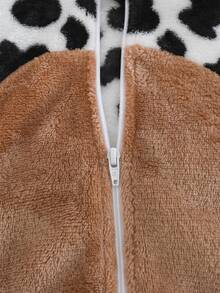 Cozy Pixies Bộ áo liền quần dài tay có mũ, lót giữ nhiệt, họa tiết bò sữa cho bé trai. - Đen và trắng - Xem 6