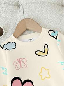 SHEIN مجموعة بنطلون وبلوزة كاجوال كلاسيكية جميلة بطبعات زهور ووحوش للأطفال البنات، بأكمام طويلة مريحة، مناسبة للخريف والشتاء، قطعتان - متعدد الألوان - مشاهدة 6