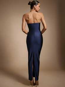Hauture Women's Hanging Tassels Fringe Sexy Dress For Party With Gold Metal Decor - Blue - View 4