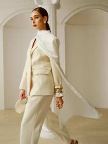 ZEYLAH Women's Minimalist Texture Blazer, Autumn/Winter - Apricot - View 1