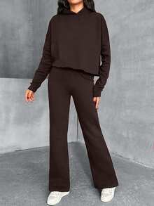 EURMUSE Bluza z kapturem, komplet z bluzą, dwuczęściowy dres, zestaw na co dzień, luźny dres, komplet z bawełny, luźny dres, wygodny pasujący strój, gładki biały komplet, codzienny dres, podstawowy strój domowy, miękki bawełniany dres