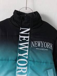 Young BoyGradient Digital Print Letter Collar Padded Coat, Casual & Fashionable, Suitable For Outdoor & Indoor Wear In Winter - Multicolor - View 4