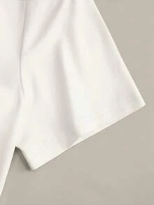 Resyla 两件套：女士印花圆领短袖上衣和条纹印花抽绳腰长裤 - 白色 - 查看 4