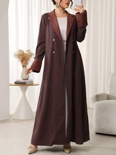Al Najma 女士翻领长袖双排扣条纹长袍外套