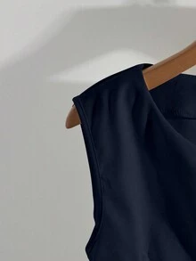 Franclia Elegant Navy Blue Mini Dress For Women Fitted Sleeveless Flared Hem Design Casual Style Navy Blue Elegant Dress Dark Blue Dress Bow Dress Mod Dress A Line Dress