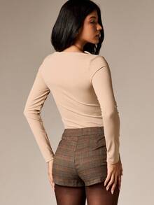 AiiRZ Long Sleeve Boat Neck Top Fall Winter Essential Pullover Fitted Basic Tee Autumn Layering Piece - Grey - View 2