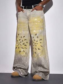 ROMWE MEN Street Life Men's Casual Printed Flare Jeans - Blue - View 7