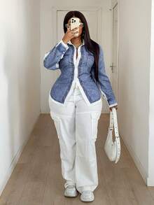 Maweii Plus Size Printed Shirt With Stylish Design, Suitable For Christmas Party - Blue - View 2