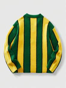 ROMWE MEN Street Life Men's Retro Preppy Collared Football Inspired Knit Sweater, Streetwear Style - Yellow - View 2