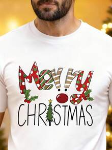Weihnachts-Weihnachtsmann T-Shirt, Weihnachts-/Weihnachtsmann-Muster Herren T-Shirt - 100% Polyester, lässiger Rundhals-Kurzarm T-Shirt, maschinenwaschbar, ideal für Herren Weihnachts-Lässig-Oberteile/geeignet für Familien-Weihnachten/Weihnachtsparty-Kleidung//Weihnachts-Lässig-Stil//Weihnachts-Muster T-Shirt/Partnerlook Oberteile für Herren Weihnachts-T-Shirt