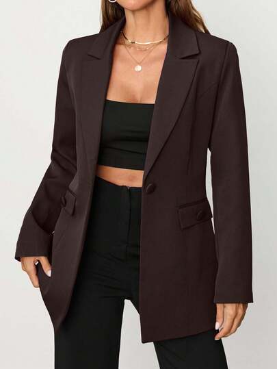 EURMUSE Women's Purple Button Front Pocket Detailed Elegant Blazer Jacket