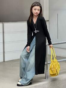 DAZY Girls V-Neck Fitted Cardigan - Black - View 6