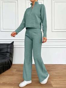 EURMUSE Zweiteiler für kleine Frauen bestehend aus Pullover mit Reißverschluss und Sweathose - Minzgrün - Übersicht 6