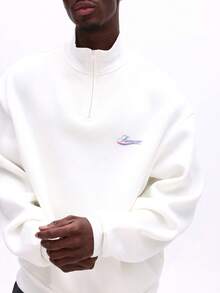 SUMWON Sudadera con media cremallera y ajuste boxy con detalle de logotipo en script - Blanco - Ver 5