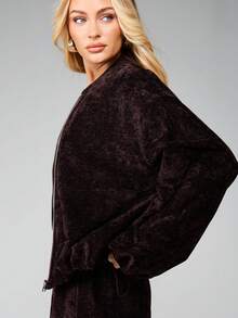 MISSGUIDED Áo khoác bomber nhung họa tiết có bo gấu tay và cạp chun cho phong cách thời trang thu đông - màu nâu - Xem 6