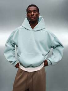PLAYBOY X SUMWON Felpa oversize con cappuccio e coulisse, con tasca centrale, taglio corto, per uomo, comoda per l'autunno e l'inverno - Blu verde acqua - Visualizzare 6