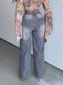 Alexandranx Women's Thick Denim Wide Leg Pants With Slanted Front Pocket, Blue - Grey - View 2