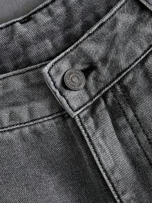ROMWE MEN Street Life Jeans de mezclilla casuales y versátiles con bolsillos y ajuste holgado lavado para hombres - Negro - Ver 3