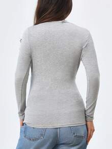 SHEIN Tricou maternitate cu mânecă lungă, croială slim, confortabil, culoare solidă