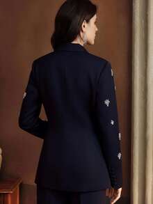 Anewsta 女士时尚简约奢华现代高端装饰收腰水钻装饰女士西装外套，适合晚宴、节日、外出、优雅、正式、派对、时尚、正装、工作、毕业典礼等场合。 - 藏蓝色 - 查看 7