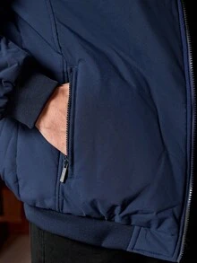 Officeau 男士休闲立领棉质羽绒服一件，时尚百搭，舒适透气，适合秋冬季节和春夏穿着。 - 藍色 - 查看 5