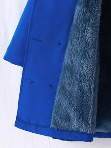 SHEIN Elladie kids 女童纯色单排扣休闲抓绒外套，秋冬季 - 寶藍色 - 查看 8