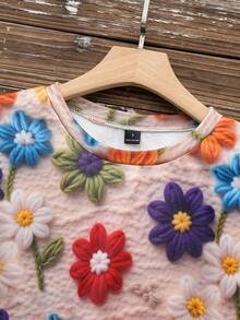 EMERY ROSE Casual Minimalist Faux Flower Print Pattern Round Neck Loose Fit Women Sweatshirt,Fall Flower Tops For Women