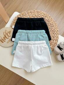 Newborn Boys' Decorative Patchwork Drawstring Waistband Casual Shorts 3pcs Set - Multicolor - View 8