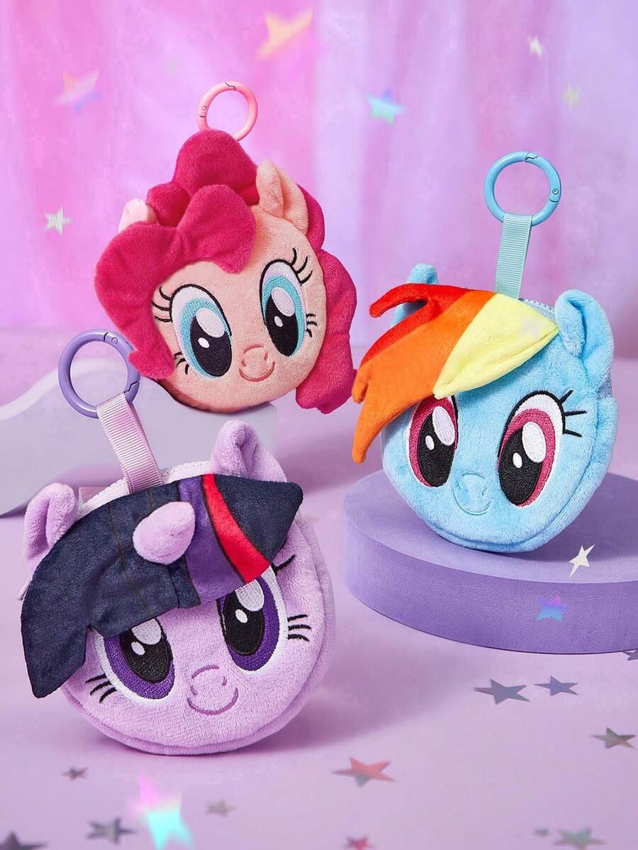My Little Pony X SHEIN 1Pc Cute Cartoon Change Bag, Three-Dimensional Shape, Can Hold Coins, Cards, Keys And Other Supplies, Can Be Hung On The Bag Twilight Sparkle/Rainbow Dash/Pinkie Pie,Gift Ideas - Multicolor - View 1