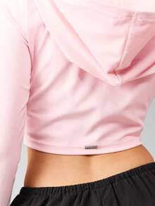 Missguided x Playboy 带帽短款拉链夹克，侧边条纹，休闲运动外套，适合训练和健身 - 粉色 - 查看 4