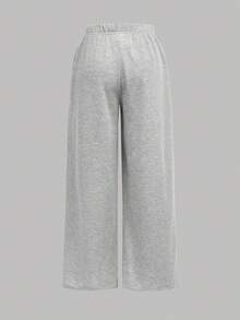 SHEIN Girlism Bộ 3 món áo nỉ in chữ thời trang đường phố cho bé gái tuổi teen, áo ba lỗ và quần dài, xuân/đông - Màu Xám nhạt - Xem 10