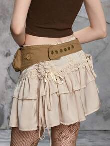 ROMWE Hippie 1 X Vintage Bohemian Brown Belt Bag With Mixed Buttons And Rivets - Unique Handmade Belt Bag (Button Pattern And Size Random) - Khaki - View 2