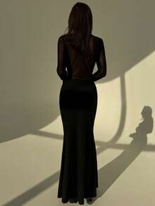 Aloruh Abito da donna a tinta unita con scollo a V profondo, twist, inserto in rete e design sexy