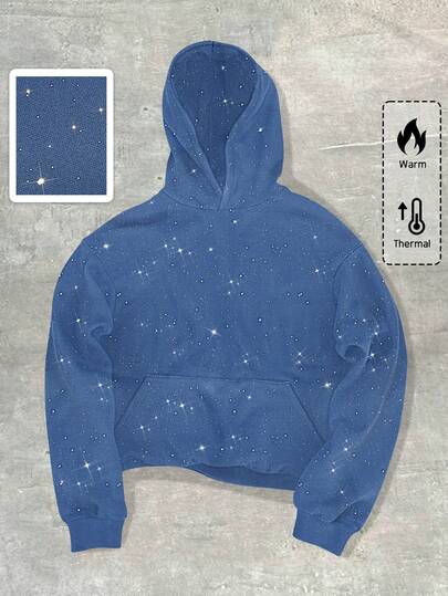 Street Life Sudadera con capucha casual de manga larga con bolsillo brillante para hombre en otoño
