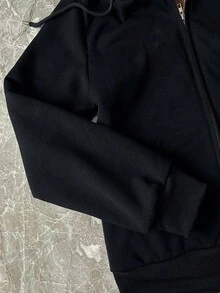 Glimmora 新款纯色拉链连帽休闲女式外套卫衣 - 黑色 - 查看 4