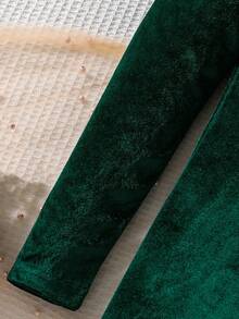 Tween Girl Elegant Party Beaded Decor Gigot Sleeve Dress - Dark Green - View 6