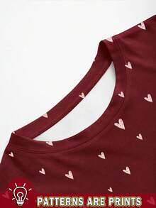 Resyla 全印花女士休闲T恤，心形图案，适合圣诞节、情人节、约会、2026新年穿着 - 彩色 - 查看 3