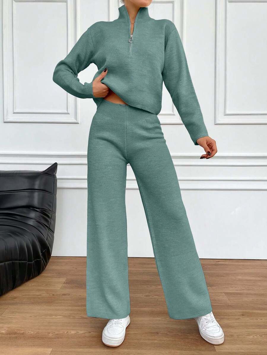 EURMUSE Zweiteiler für kleine Frauen bestehend aus Pullover mit Reißverschluss und Sweathose - Minzgrün - Übersicht 1