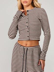 MISSGUIDED 圣诞条纹纽扣开衫和阔腿裤两件套，适合休闲秋日穿着 - 彩色 - 查看 3