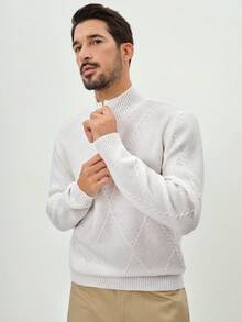 Manfinity CityGents 男士休闲拉链半开襟长袖毛衣，秋冬 - 彩色 - 查看 5
