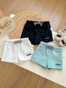 Newborn Boys' Decorative Patchwork Drawstring Waistband Casual Shorts 3pcs Set - Multicolor - View 7