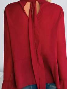 MainGRL Áo cánh dài tay viền bèo nhún màu nâu thu đông dành cho nữ - Đỏ - Xem 7