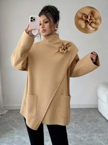 Elenzga Women's Elegant Wool Wrap Shawl Collar Coat, Sophisticated Fashion Outerwear For Fall/Winter Dates And Outings, Available In Coffee Brown, Khaki, And Camel - Khaki - View 3