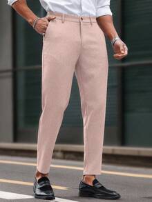 Manfinity Mode 男士时尚通勤修身口袋西裤 - 西瓜粉 - 查看 4