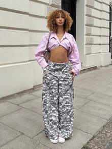 StreetHx Quần ống đứng dáng rộng in họa tiết pixel ngụy trang màu xanh quân đội thu/đông cho nữ phong cách đường phố Y2K 2000 Baddie Punk Rock - Nhiều màu - Xem 4