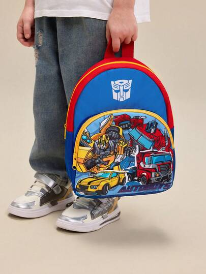 Transformers X SHEIN 1pc Cute Cartoon Character Printed Mini Polyester Backpack, Adjustable Shoulder Strap, 1 External Pocket, Suitable For Teens, Boys And Girls,