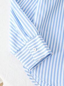 Teen Girl Knight Embroidery Striped Long Sleeve Shirt, Can Be Paired With Skirts Or Shorts - Blue - View 6